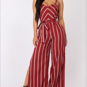 *NWT** Striped Side split burgundy jumpsuit